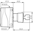 Måttskiss nödstoppslåda med nyckelåterställning (ISO13850)